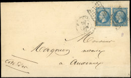 Let EMPIRE NON DENTELE - 14B  20c. Bleu, T II, PAIRE PIQUAGE SUSSE, Obl. Los. S. LSC De Paris à AUXONNE 6/52, TB - 1849-1876: Période Classique