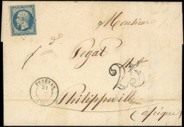 Let EMPIRE NON DENTELE - 15   25c. Bleu, Obl. PC 2427 S. LSC, Càd T15 PEZENAS 21/(6/54), Taxe 25 DT Pour PHILIPPEVILLE 2 - 1849-1876: Classic Period