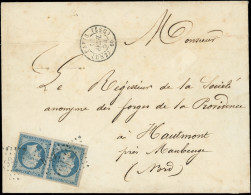 Let EMPIRE NON DENTELE - 15   25c. Bleu, PAIRE Obl. Los. DS2 Romain Sur Env., Càd PARIS 18/4/54, TTB - 1849-1876: Période Classique