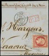 EMPIRE NON DENTELE - 17d  80c. VERMILLONNE, Obl. Pointillés S. Grand Fragt De Paris 30/4/57 Pour VERA CRUZ, TB - 1853-1860 Napoléon III