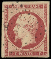 EMPIRE NON DENTELE - 18    1f. Carmin, Obl. PC Léger, TTB, Certif. Scheller - 1853-1860 Napoléon III.