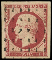 EMPIRE NON DENTELE - 18    1f. Carmin, Obl. GROS POINTS, Grandes Marges, Superbe, Certif. JF Brun - 1853-1860 Napoléon III