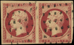 EMPIRE NON DENTELE - 18    1f. Carmin, PAIRE Obl. Roulette De POINTS CARRES, Frais Et TTB - 1853-1860 Napoleon III