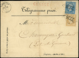 Let EMPIRE DENTELE - 21 Et 22, 10c. Et 20c. Obl. GC 2226 S. TELEGRAMME PRIVE CHARGE, Càd T15 MARMANDE 4/2/65, Verso Inco - 1849-1876: Periodo Clásico