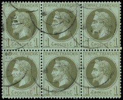 EMPIRE LAURE - 25    1c. Vert-bronze, BLOC De 6 Obl. Càd T17, Un Ex. Dc, Un Bloc De 4 TB - 1863-1870 Napoleon III With Laurels
