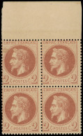 ** EMPIRE LAURE - 26A   2c. Rouge-brun, T I, BLOC De 4 Bdf, TB - 1863-1870 Napoleon III With Laurels