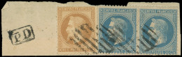 EMPIRE LAURE - 28A  10c. Bistre, T I Et N°29A 20c. Bleu T I PAIRE, Tous Obl. GRILLE De CIVITTA VECCHIA S. Fragt, TB - 1863-1870 Napoleon III With Laurels