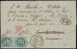Let EMPIRE LAURE - 29B  20c. Bleu, T II, PAIRE Obl. GC 1471 S. LAC, Cà T17 FAVERGES 9/8/69 Pour Le Comte De La Villette  - 1849-1876: Période Classique