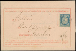 Let SIEGE DE PARIS - 37   20c. Bleu, Obl. Càd TOULON-S-MER 20/11/71 S. Avis Rose, Rare Avec 20c. Siège, TB - 1849-1876: Klassik