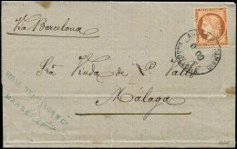 Let SIEGE DE PARIS - 38   40c. Orange, Obl. Cachet ADMON DE CAMBIO BARCELONA 0 09 S. LAC Pour MALAGA 10/75, TB - 1849-1876: Klassik