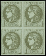 ** EMISSION DE BORDEAUX - 39Ca  1c. Olive Clair, R III, BLOC De 4, Inf. Trace De Ch. S. 1 Ex., Très Frais Et TTB - 1870 Bordeaux Printing