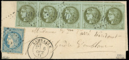 Let EMISSION DE BORDEAUX - 39Ca  1c. Olive Clair, R III, BANDE De 5 + N°37 Obl. GC 1930 S. LAC, Càd T17 LAMBALLE 6/10/71 - 1849-1876: Periodo Classico