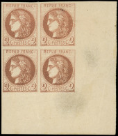 * EMISSION DE BORDEAUX - 40B   2c. Brun-rouge, R II, BLOC De 4 Avec COIN De FEUILLE Intégral, RR Ainsi, TB - 1870 Ausgabe Bordeaux