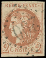 EMISSION DE BORDEAUX - 40Ab  2c. BRUN-ROUGE, R I, Filet De Gauche Touché, Obl. GC 290, Timbre Rare, B/TB. C - 1870 Bordeaux Printing