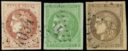 EMISSION DE BORDEAUX - 40B   2c. Brun-rouge, R II, N°42B 5c. Vert-jaune R II Et N°47 30c. Brun, Tous Obl. GC, Exemplaire - 1870 Bordeaux Printing