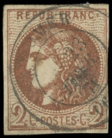 EMISSION DE BORDEAUX - 40Bc  2c. CHOCOLAT FONCE R II, Nuance Exceptionnelle, Obl. Càd T17 St OMER, R Et TB, Certif. Calv - 1870 Ausgabe Bordeaux