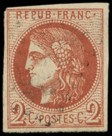 EMISSION DE BORDEAUX - 40Bf  2c. ROUGE-BRIQUE FONCE, R II, Obl. GC, Frappe Légère, TB. C - 1870 Bordeaux Printing