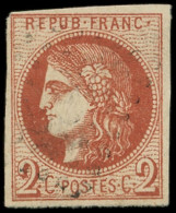 EMISSION DE BORDEAUX - 40Bf  2c. ROUGE-BRIQUE FONCE, R II, Obl. GC, Frappe Légère, TB. C - 1870 Emissione Di Bordeaux