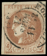 EMISSION DE BORDEAUX - 40Bg  2c. CHOCOLAT, R II, Nuance Claire, Obl. Càd T17, TB. S - 1870 Ausgabe Bordeaux