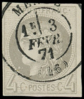 EMISSION DE BORDEAUX - 41B   4c. Gris, R II, Obl. Càd T17 MENDE 3/2/71, Frappe Superbe - 1870 Emission De Bordeaux