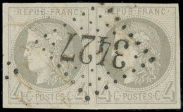 EMISSION DE BORDEAUX - 41B   4c. Gris, R II, PAIRE Obl. GC 3427 De Solre-Le-Château, Frappe Superbe - 1870 Emisión De Bordeaux