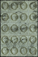 CERES DENTELE - 50    1c. Vert-olive, BLOC De 20 Obl. GC 6055, 4 Ex. Pli, Spectaculaire - 1871-1875 Cérès