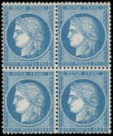 * CERES DENTELE - 60A  25c. Bleu, T I, BLOC De 4, Ch. Très Légère, 1 Ex. Quasi **, TB - 1871-1875 Ceres