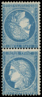 * CERES DENTELE - T60Ab 25c. Bleu, PAIRE TETE BECHE Verticale, Grande Fraîcheur, TTB. Br - 1871-1875 Cérès