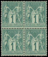 ** TYPE SAGE - 61    1c. Vert, BLOC De 4 Très Bien Centré, TTB - 1876-1878 Sage (Type I)