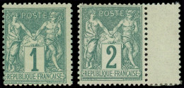 * TYPE SAGE - 61 Et 74, 1c. Vert Et 2c. Vert Bdf, N°61 Décentré, TB - 1876-1878 Sage (Tipo I)