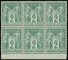 ** TYPE SAGE - 74    2c. Vert, BLOC De 6 Bdf, Fraîcheur Postale Et Centrage Parfait, Superbe - 1876-1898 Sage (Type II)