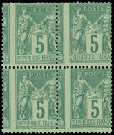 ** TYPE SAGE - 75    5c. Vert, PIQUAGE à CHEVAL, BLOC De 4, TB - 1876-1898 Sage (Type II)