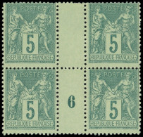 ** TYPE SAGE - 75    5c. Vert, BLOC De 4 Mill.6, TB - Millésime