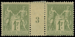 * TYPE SAGE - 82    1f. Olive Clair, PAIRE Mill.3, Forte Ch., TB - Millésimes