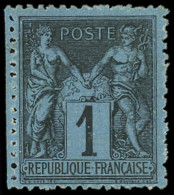 ** TYPE SAGE - 84    1c. Noir Sur BLEU De PRUSSE, Très Belle Nuance Vive, Bon Centrage, RR Dans Cette Qualité, Superbe.  - 1876-1898 Sage (Tipo II)