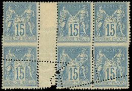 * TYPE SAGE - 90   15c. Bleu, BLOC De 6 Interp., Importante Variété De PIQUAGE Par PLIAGE, TB - 1876-1898 Sage (Type II)