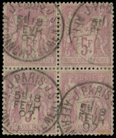 TYPE SAGE - 95a   5f. Lilas-rose Sur Lilas Pâle, BLOC De 4 Obl. Càd PARIS 18/2/07, Ch. De Consolidation, TB. C - 1876-1898 Sage (Type II)