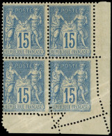 ** TYPE SAGE - 101  15c. Bleu, BLOC De 4 Cdf Avec Variété De PIQUAGE, Ex. Normaux *, TB - 1876-1898 Sage (Type II)