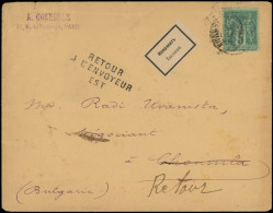 Let TYPE SAGE SUR LETTRES - N°75 Obl. S. Env. De PARIS à CHOUMLA BULGARIE, Arr. 7/9/91, étiquette Franco-bulgare "inconn - 1877-1920: Semi-Moderne