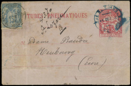 Let TYPE SAGE SUR LETTRES - N°90 Obl. GARE DU NORD Sur Env. Entier Pneu 75c. Chaplain, Càd Bleu Rue Guichard/PARIS 1/10/ - 1877-1920: Semi-Moderne