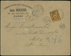 Let TYPE SAGE SUR LETTRES - N°99 Obl. PARIS 28 3/11/93 S. Env. Rec., Arr. METZ 4/11, TTB - 1877-1920: Semi Modern Period