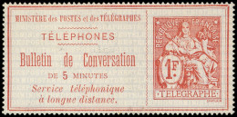 (*) TELEPHONE - Téléphone 5 : 1f. Rouge Sur Azuré, TB - Télégraphes Et Téléphones