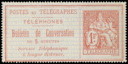 (*) TELEPHONE - Téléphone 10 : 1f. Rouge Sur Bleuté, TB - Télégraphes Et Téléphones