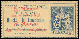 (*) TELEPHONE - Téléphone 13 : 25c. Bleu Sur Chamois, Surchargé De 1896, TB - Télégraphes Et Téléphones