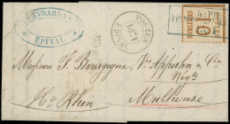 Let ALSACE-LORRAINE - 5   10c. Bistre-brun Obl. Cachet Bleu K:PR:/FELDPOST-RELAIS S. LAC D'Epinal 18/1 Avec Cachet Provi - Lettres & Documents