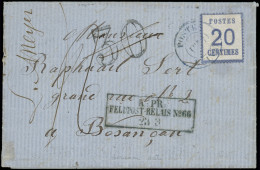 Let ALSACE-LORRAINE - 6   20c. Bleu, Obl. Cachet POSTES EPINAL S. LAC Du 21/3, Cachet K:PR:/FELDPOST-RELAIS N°66, Taxe 3 - Briefe U. Dokumente