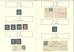 OBLITERATIONS PAR DEPARTEMENTS - 1/AIN Collection De 21 Unités, Une Paire, Un Fragt Et 15 Lettres, Obl. GC Divers, Dans - 1849-1876: Classic Period