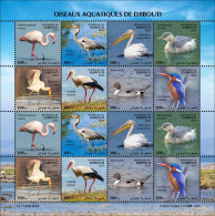 DJIBOUTI 2023 - M/S 16V - WATER SEA AQUATIC BIRDS BIRD OISEAUX AQUATIQUES - FLAMINGO PELICAN DUCK DUCKS CANARDS - MNH - Flamants