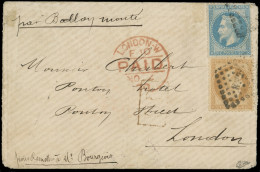 Let BALLONS MONTES - N°28B Et 29B Obl. Amb. HP2e S. Env., Arr. LONDON 4/11/70, Au Verso Cachet Rouge Des AEROSTIERS NADA - War 1870