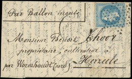Let BALLONS MONTES - N°29B Obl. Etoile S. LAC, Càd PARIS (60) 12/11/70, Pour HERZEELE (Nord), TB. LE DAGUERRE - Guerra De 1870